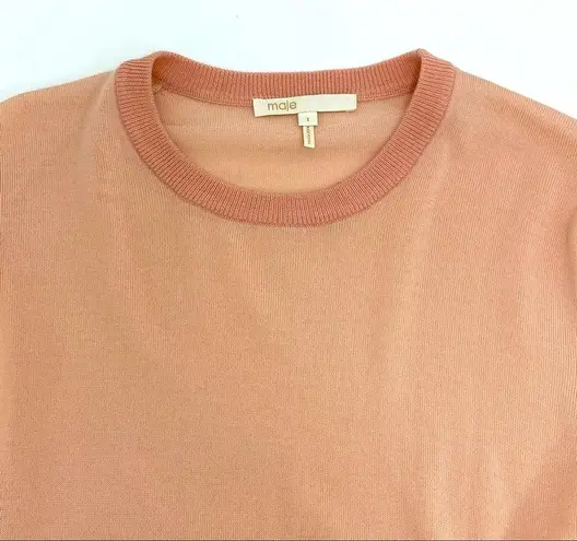 Maje Meryla Tie-front Wool Sweater Round Neck Long Sleeve in Coral Size 1. Small