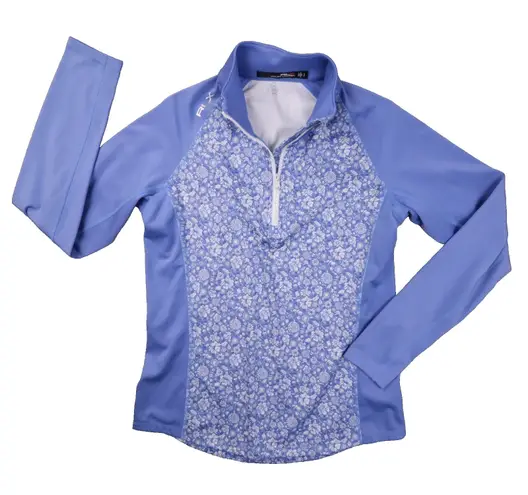 RLX Ralph Lauren Quarter Zip Shirt Women's Small Blue Floral Activewear Golf