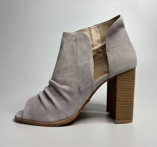 42 Gold Womens Loyalty Peep Toe Bootie in Fog Kid Suede Gray Size 10