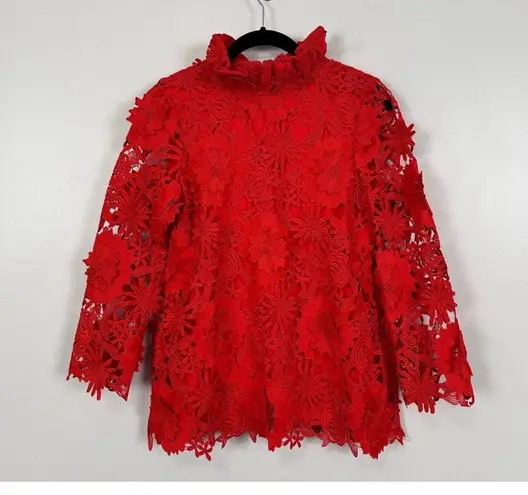 Tuckernuck Faye Red Guipure Lace Blouse XXS NWT Ruffle Bow Back Cocktail Top