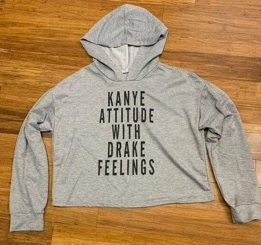 Trendy Kanye Drake Graphic Cropped Hoodie Womens XXL Sweatshirt Hip Streetwear Gray