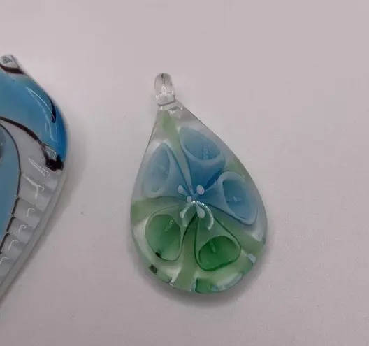 Handmade Lot Of 2 Costume Pendants / Charms Blown Art Glass Mix Blue