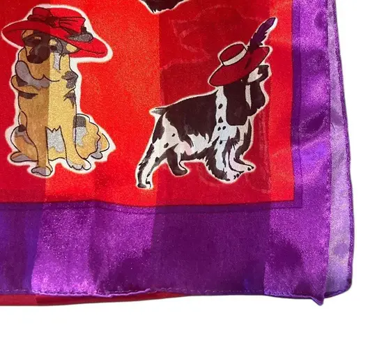VTG Estate 1980s Various Dog Breeds Hats & Bows Scarf Hair Handbag Wrap Tie Red