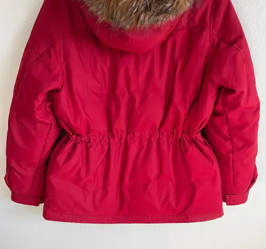 Ralph Lauren LAUREN  Red Down Fill Faux Fur Hood Cinch Waist Puffer Winter Jacket