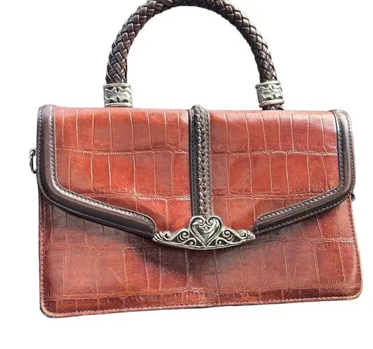 M.C. Leather Faux Crocodile Black and Brown Two Tone Hand Bag Purse