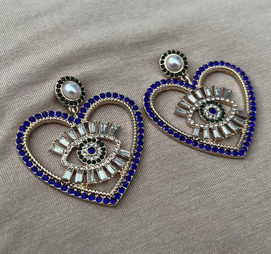 Heart Rhinestone Drop Earrings Multiple