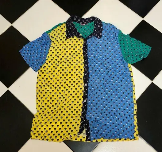 STAUD Pallas Floral Button Down Top Blouse ColorBlock Calico Petunia AOP size L