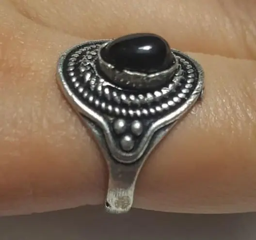 Onyx Natural Black Sterling Silver Gemstone Ring No Stamp Ring size - 8