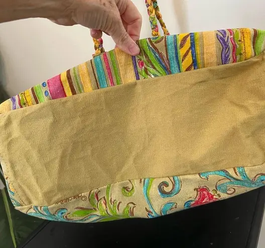 Colorful Embroidered Tote Bag Kate McRostie Garden Tote Pool Beach Shopping Yellow