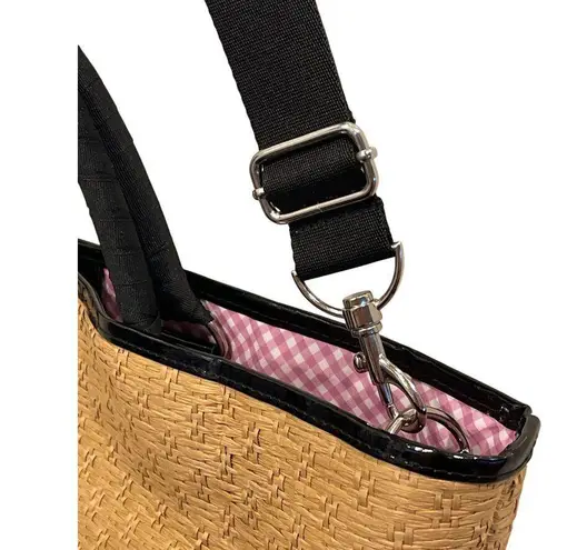 Bath & Body Works Straw Tote Bag Black Handles Bow Removable Strap Summer Travel