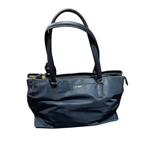 TUMI Georgiana Business Tote in Blue Nylon with Leather Trim Travel Work Caryall