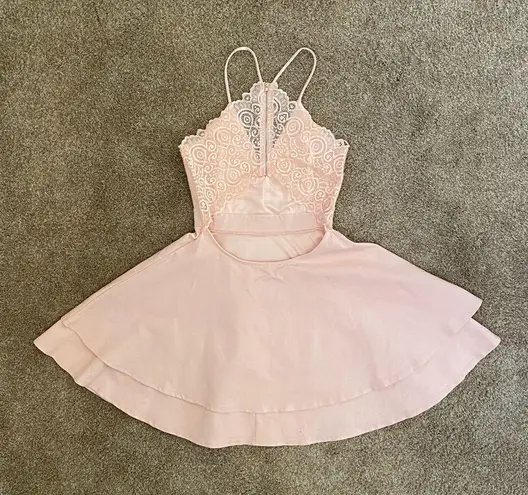 Dainty Hooligan  Pink Fit & Flare Lace Back Dress