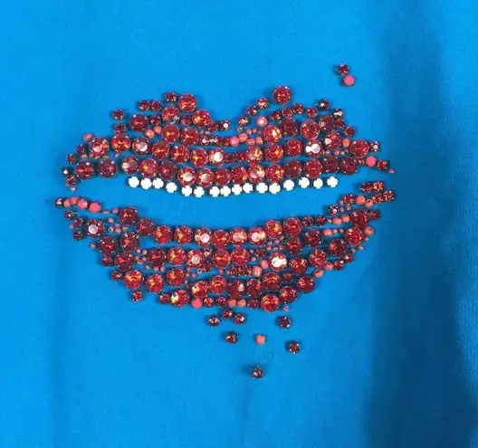3.1 Phillip Lim Blue Rhinestone Crystal Lip Embellished Crop Sweatshirt Large