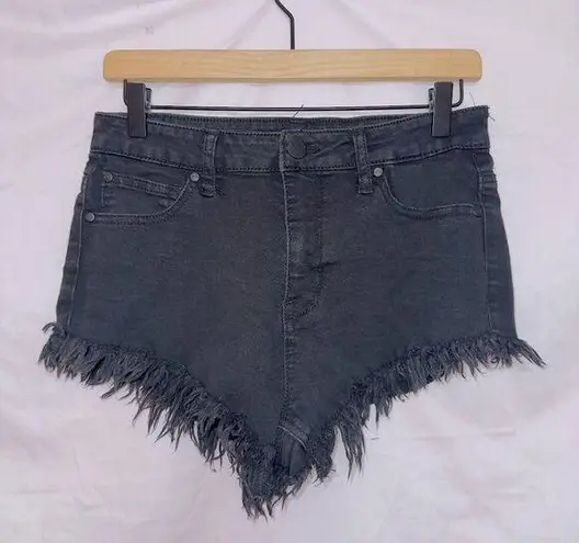 CP Jeans Black Wash Denim High Waisted Frayed Hem Cheeky Shortie Shorts size 7