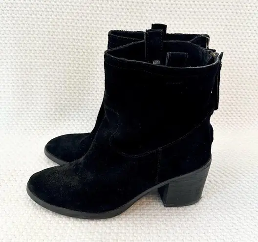 Sam Edelman  Black Suede Farrell Western Style High Cut Heeled Ankle Boots 8