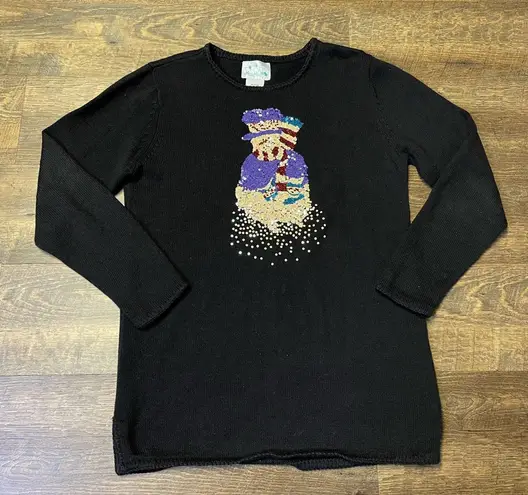 Quacker Factory  Black Snowman Sequined Long Sleeve Sweater Womens Size Medium thumbnail 1
