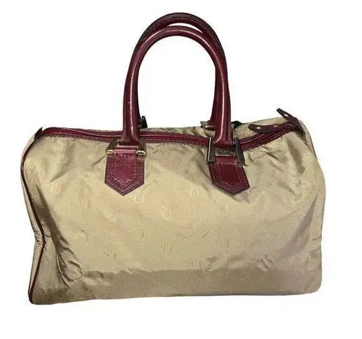 Christian Dior Rare Vintage  1980s Khaki Red Straps Boston Bowling Bag