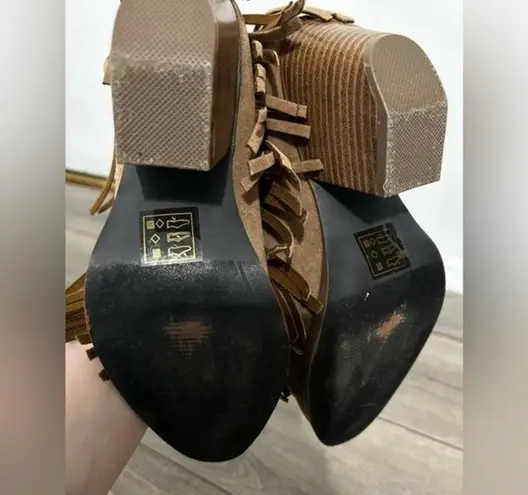 Beast Fashion Tan Western Style Suede Fringe Booties