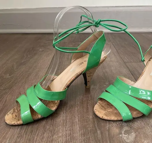 Olivia Morris Green Patent Leather Cork Heeled Sandals ~ Size 37.5