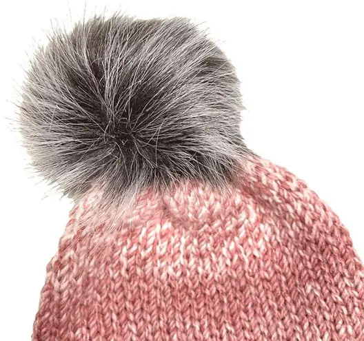 Handmade  pom hat rose pink knit slouchy removable faux fur pompom adult winter