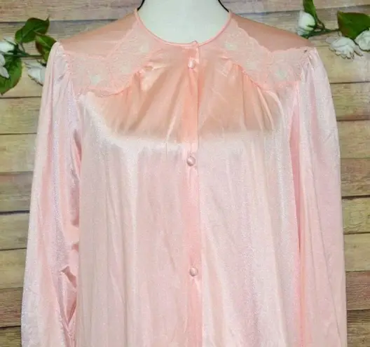 Vanity Fair Long Robe Pink Peach Small Gown USA Tricot All Nylon Vintage Buttons