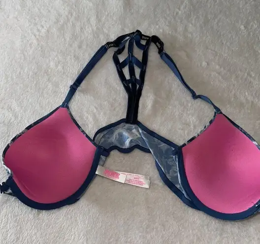 PINK - Victoria's Secret Victoria’s Secret PINK Blue Marble Front Close Wear Everywhere Push Up Bra 32D