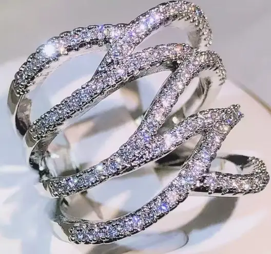 Boutique Iced Multi Layer Simulated Diamond Adjustable Ring | 925 Sterling Silver