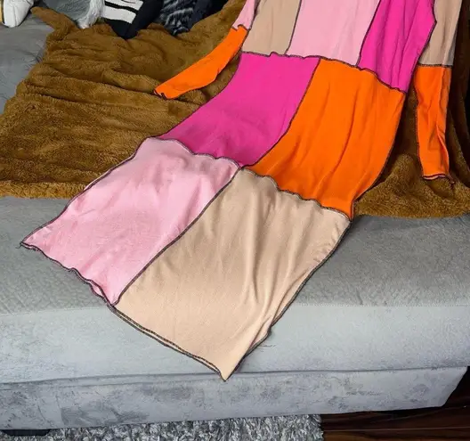 Eloquii New Anya Patchwork Colorblock Bodycon Dress in Pink & Orange