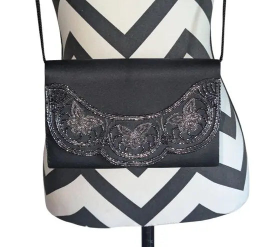 Genie Black Beaded Butterfly Clutch Shoulder Bag Evening Purse Formal