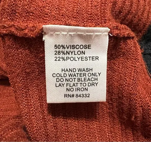 3 Sisters Asymmetrical Knit Turtleneck Sweater Ribbed Burnt Orange Black L Size L