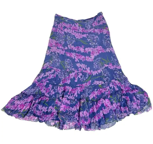 Allison Taylor Vintage 90s 100% Silk Floral Mermaid Trumpet Midi Skirt Size 12