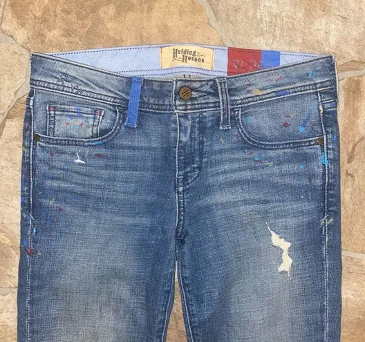 Holding Horses Paint Splatter Design Distressed Skinny Jeans, Size 26 Petite
