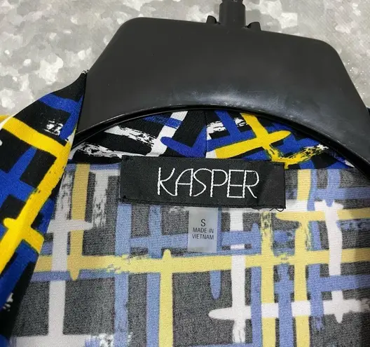 Kasper Blue & Yellow Plaid Lightweight Shrug Blazer - Size Small - 3/4 Sleeve