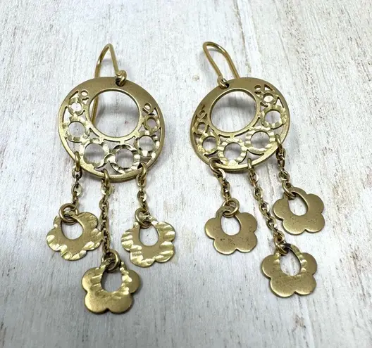 Solid 14K yellow gold dangle earrings, made in Italy