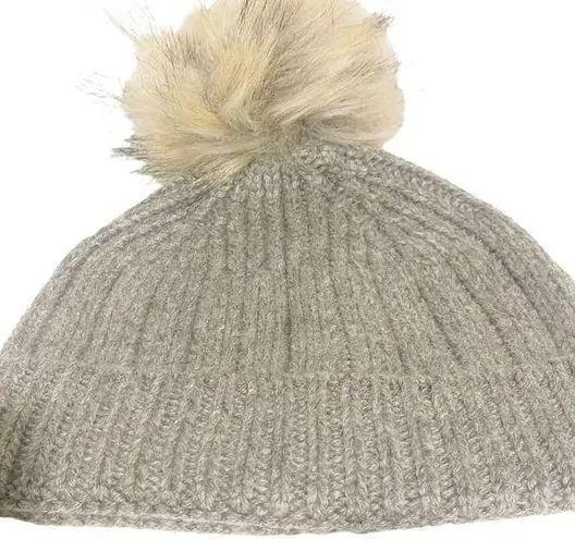 J.Crew  Womens Grey Knit Pom Pom Beanie Hat NEW NWT