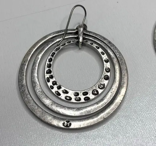 Premier Designs Large Silver Tone Multi Hammered Circle Dangle Earring Turquoise