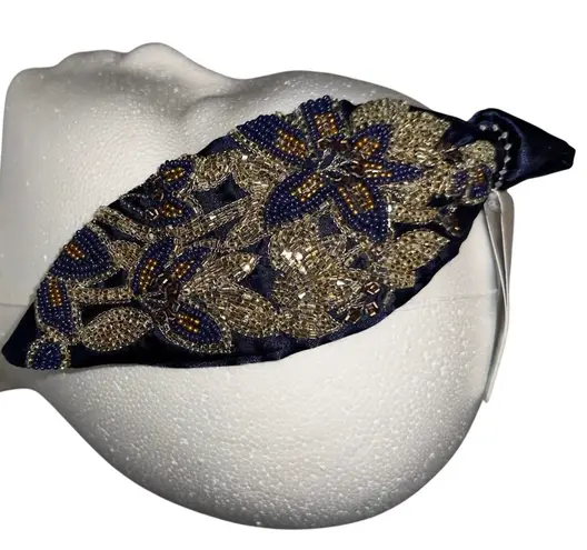 Boho Mexican Hand Beaded Headband Fuchsia Padded Turban Style Embroidered NWT Blue