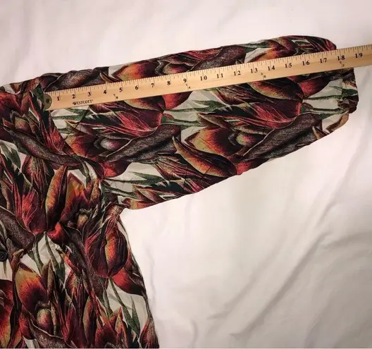 Keren Hart Vintage Silk Track Jacket Small Tulip Print Brown Rust Green Zip Size undefined