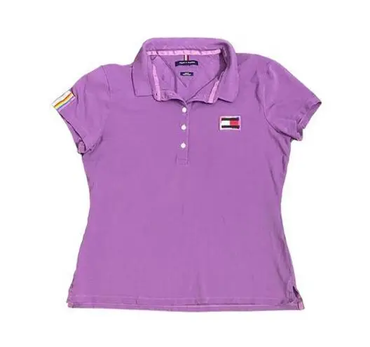 Tommy Hilfiger  Women M Slim Fit Stretch Pride Flag Polo Short Sleeve Purple Y2K