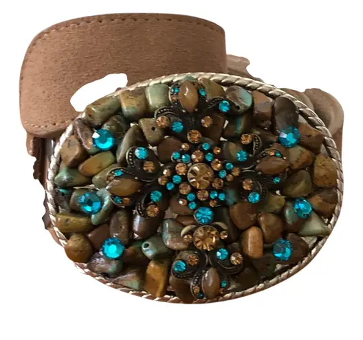 3G Buckles Camel Light Tan Suede Leather Belt 1.5" 28