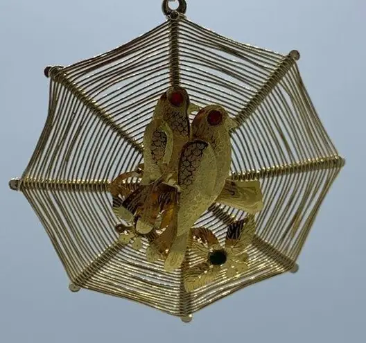 Vintage birds in spider web gold fashion necklace