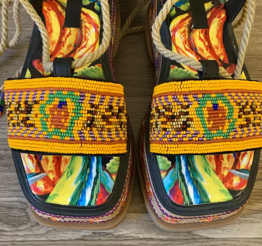 Farm Rio Beaded Banana Platform Sandal in Black Size 8 NWT