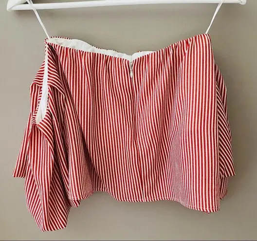 Good Luck Gem Off The Shoulder Cropped Striped Blouse Red/White Sz Small