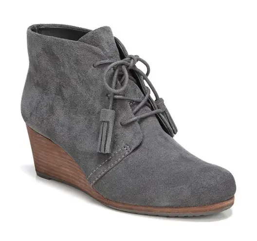 Dr Scholls Women Dakota Wedge Bootie Boots Gray Suede Size 8W Tassel Tie