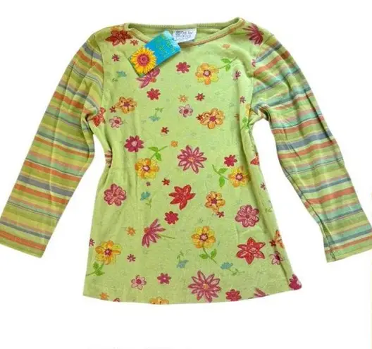 Fresh Produce 90s Y2K Floral Stripe Long Sleeve Top NWT Medium Cotton DEADSTOCK