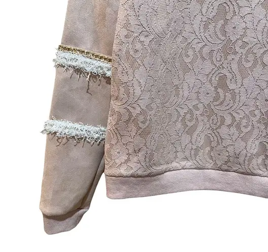 Alice Blue Floral Lace Pullover Sweatshirt Top Blush Pink Size Small