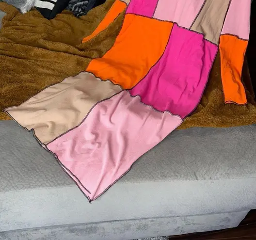 Eloquii New Anya Patchwork Colorblock Bodycon Dress in Pink & Orange