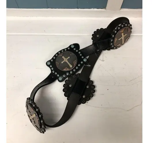 3D LEATHER BELT Cross MEDALLIONS Women’s Size S Small 28