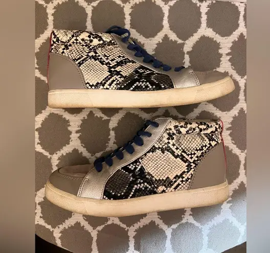 Circus by Sam Edelman Blue and Silver Snake Print Sneakers 6 metallic skin