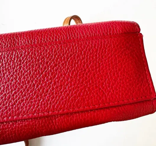 Valentina Zip Around Crossbody Handbag Red Pebbled Leather 2 Straps Italy Nice!